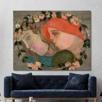 Dos Cabezas De Niñas Pequeñas En Una Guirnalda De Flores Tadeusz Makowski, tmk189 cuadro en lienzo