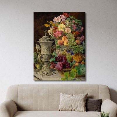 Stillleben Mit Früchten, Blumen Und Silbernem Becher Ferdinand Georg Waldmüller, fgw103 drucken auf leinwand