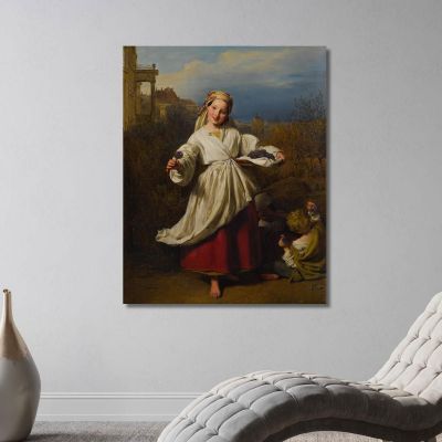 Die Blumenverkäuferin Ferdinand Georg Waldmüller, fgw113 drucken auf leinwand