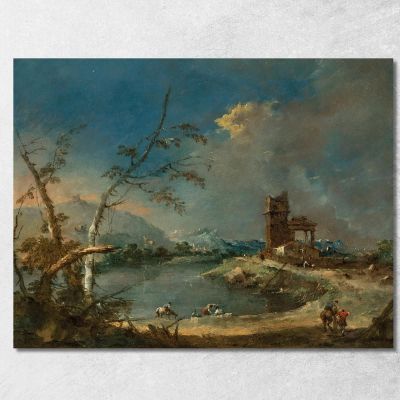 Un Capriccio Di Una Torre Rustica Accanto A Un Lago Francesco Guardi fgr1 quadro stampa su tela