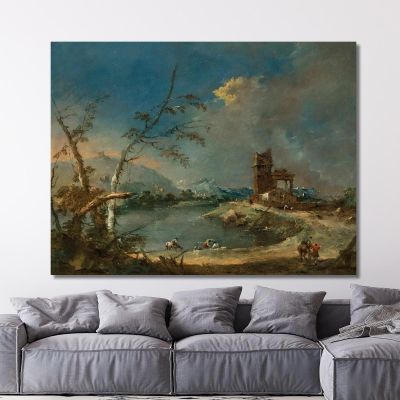 A Capriccio Of A Rustic Tower Beside A Lake Francesco Guardi, fgr1 canvas print