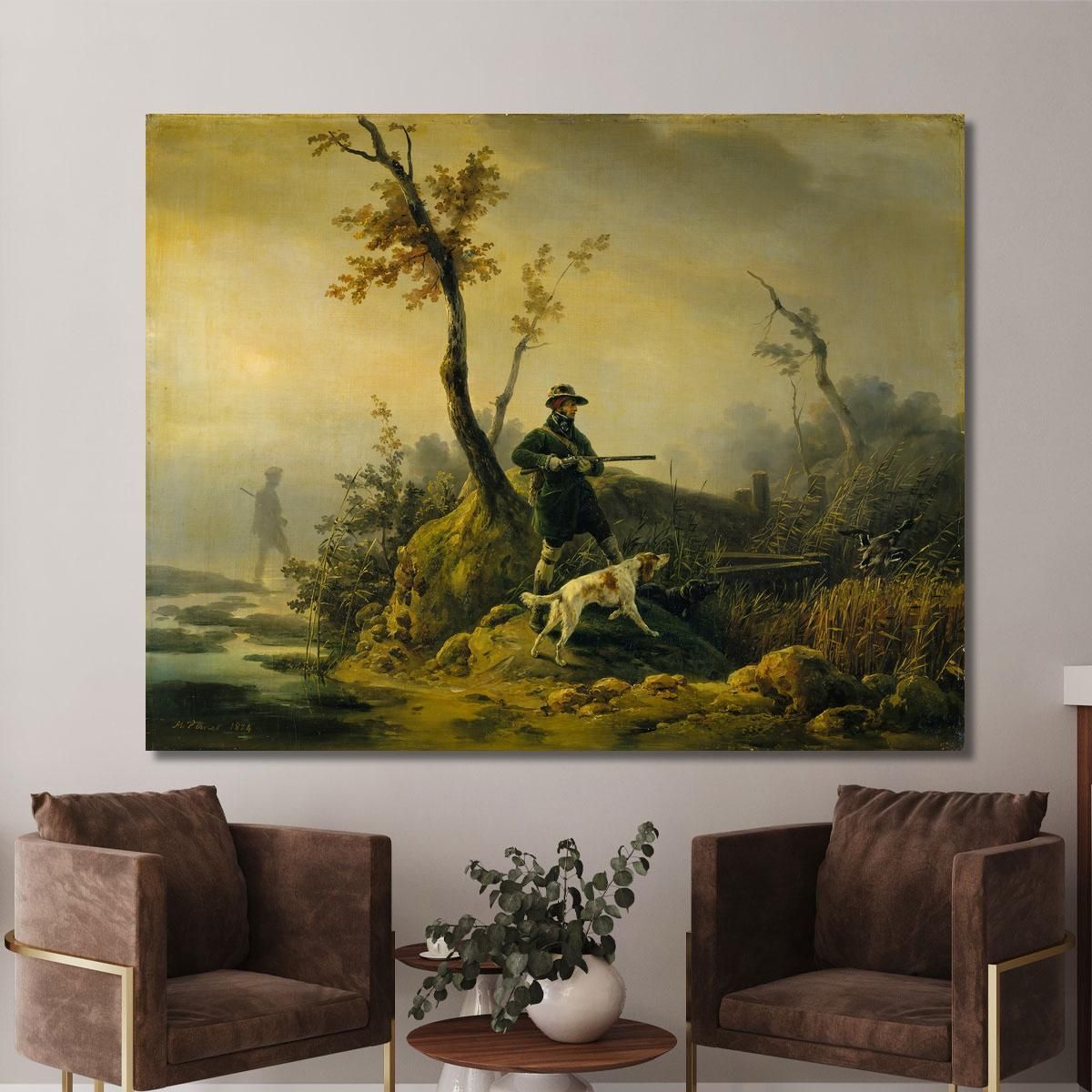 Caccia Alle Anatre Horace Vernet quadro stampa su tela, image size:1200x1200