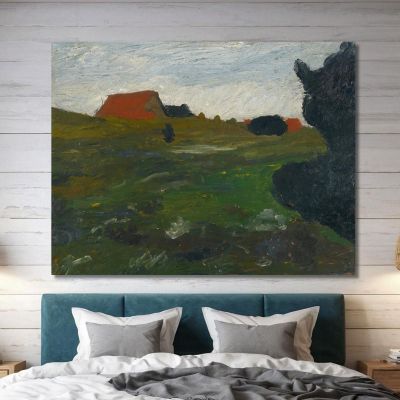 Paesaggio Con Cespuglio E Case Rosse Paula Modersohn-Becker pmb29 quadro stampa su tela