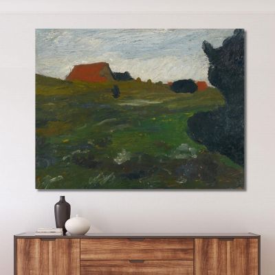 Paesaggio Con Cespuglio E Case Rosse Paula Modersohn-Becker pmb29 quadro stampa su tela