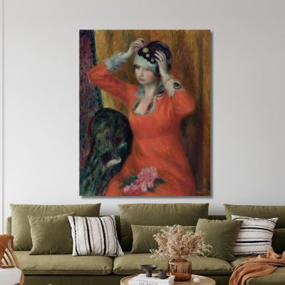 Girl In Red Dress Pinning On Hat William James Glackens, wjg19 canvas print