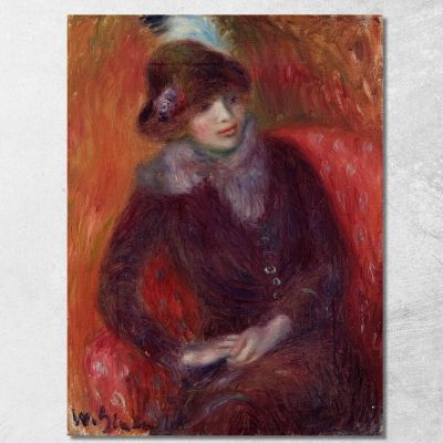 Donna Seduta Con Colletto Di Pelliccia E Sfondo Rosso William James Glackens wjg43 quadro stampa su tela