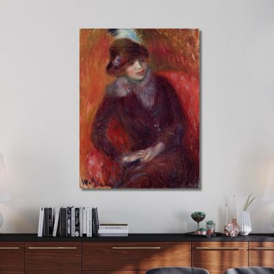 Seated Woman With Fur Neckpiece And Red Background William James Glackens, wjg43 canvas print