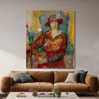 Femme En Blouse Rouge Avec Des Tulipes William James Glackens, wjg64 tableau impression sur toile