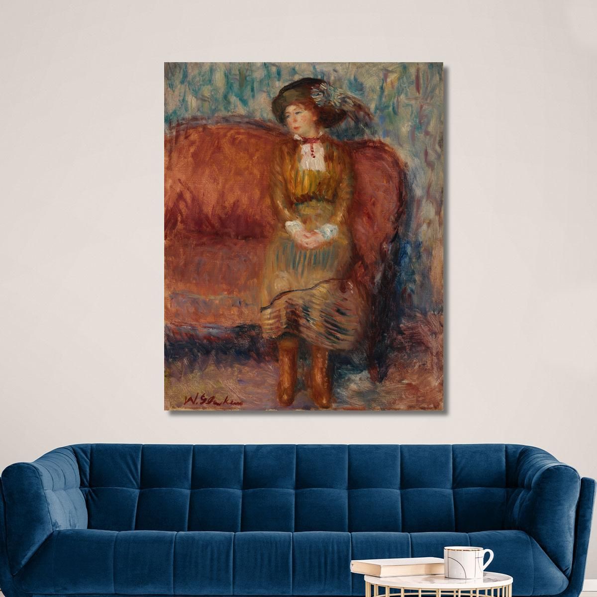 Donna Seduta Sul Divano Rosso William James Glackens wjg65 quadro stampa su tela