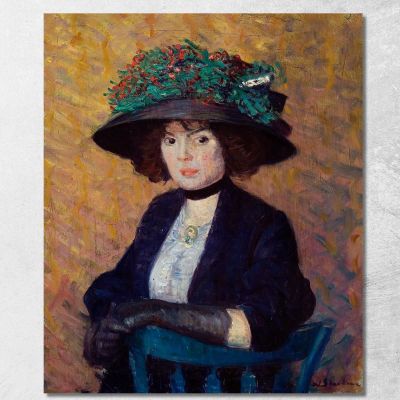 Donna Con Cappello Verde William James Glackens wjg66 quadro stampa su tela