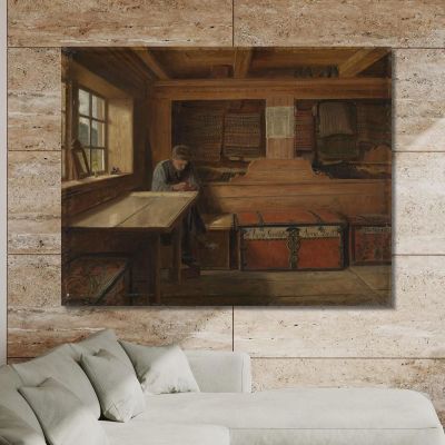 Vecchio Magazzino A Vikøy Adolph Tidemand atd48 quadro stampa su tela