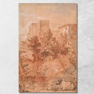 Paesaggio Con Una Grande Villa Sulla Cima Di Una Collina Charles-Joseph Natoire cjn9 quadro stampa su tela