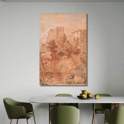 Paesaggio Con Una Grande Villa Sulla Cima Di Una Collina Charles-Joseph Natoire cjn9 quadro stampa su tela