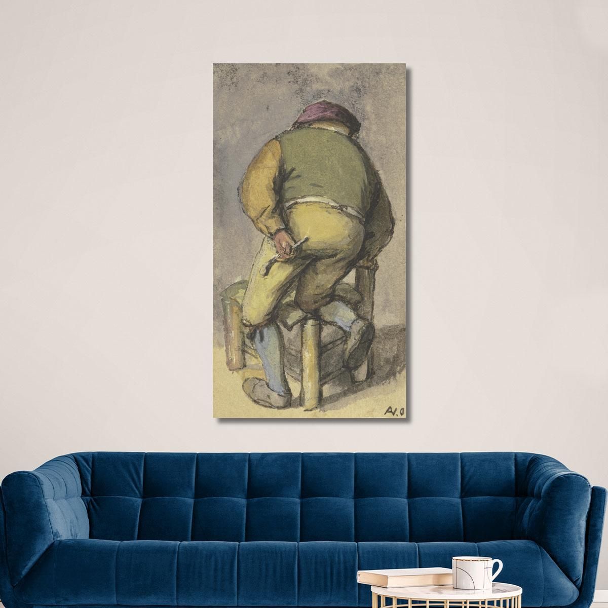 Contadino Di Spalle Con La Gamba Destra Su Una Sedia Inginocchiato Adriaen van Ostade avo16 quadro stampa su tela