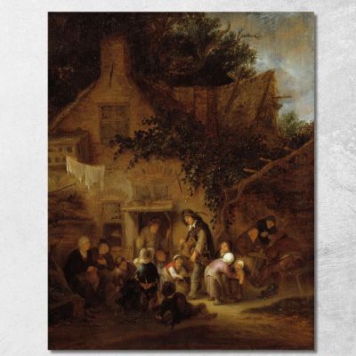 L'Organettista Fuori Da Un Cottage Adriaen van Ostade avo55 quadro stampa su tela