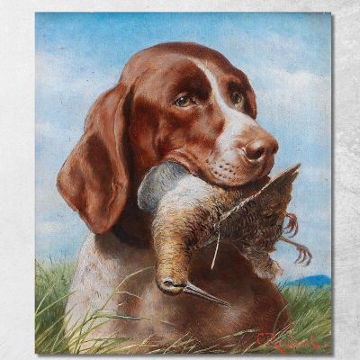Cane Da Caccia Con Beccaccia Carl Reichert crc29 quadro stampa su tela