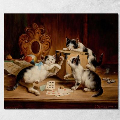 Giocando A Carte Carl Reichert crc43 quadro stampa su tela