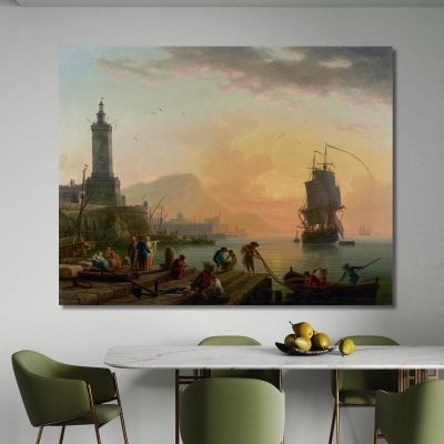Le Calme Dans Un Port Méditerranéen Claude-Joseph Vernet, cjv1 tableau impression sur toile