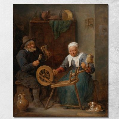 Una Coppia Anziana Che Fila La Lana In Un Interno David Teniers The Younger dty22 quadro stampa su tela
