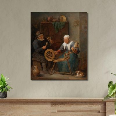 Una Coppia Anziana Che Fila La Lana In Un Interno David Teniers The Younger, dty22 quadro stampa su tela