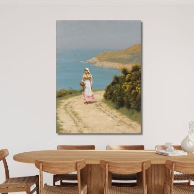 Girl On A Coastal Path Edmund Blair Leighton, ebl9 canvas print