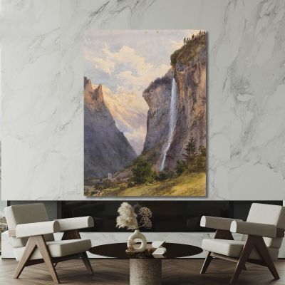 La Cascata Staubbach A Lauterbrunnen Svizzera Edward Theodore Compton etc20 quadro stampa su tela