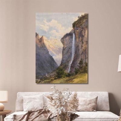 La Cascata Staubbach A Lauterbrunnen Svizzera Edward Theodore Compton etc20 quadro stampa su tela