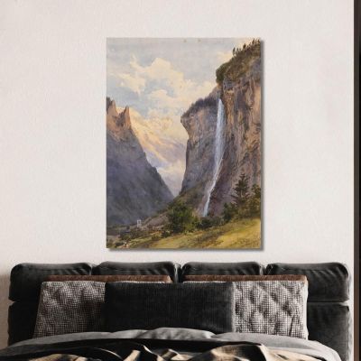 La Cascata Staubbach A Lauterbrunnen Svizzera Edward Theodore Compton etc20 quadro stampa su tela