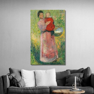 Donna Che Porta Un Bambino In Rosso Tra Le Braccia Henri Martin hmt26 quadro stampa su tela