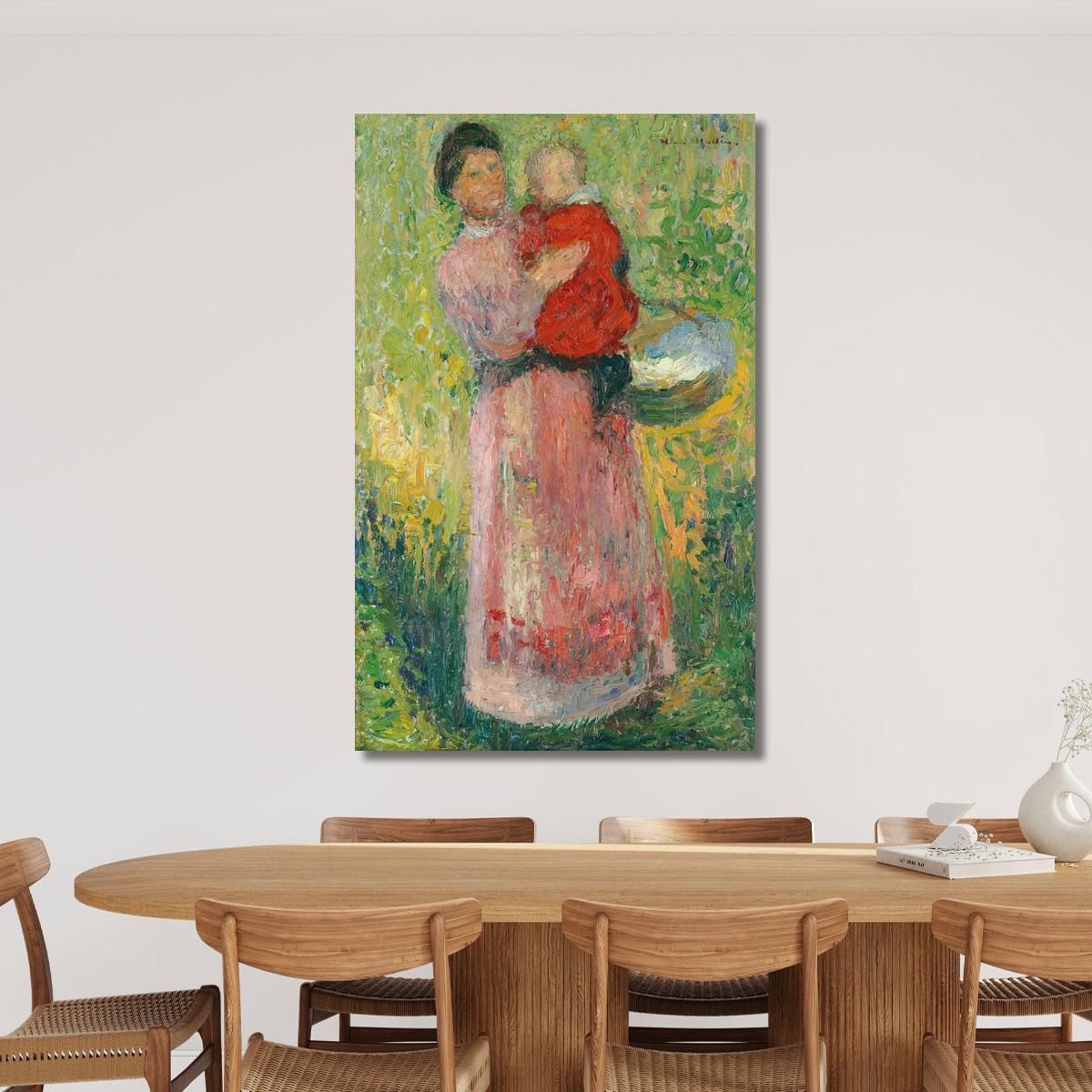 Donna Che Porta Un Bambino In Rosso Tra Le Braccia Henri Martin hmt26 quadro stampa su tela
