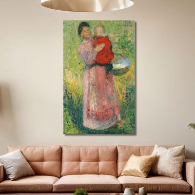 Donna Che Porta Un Bambino In Rosso Tra Le Braccia Henri Martin hmt26 quadro stampa su tela