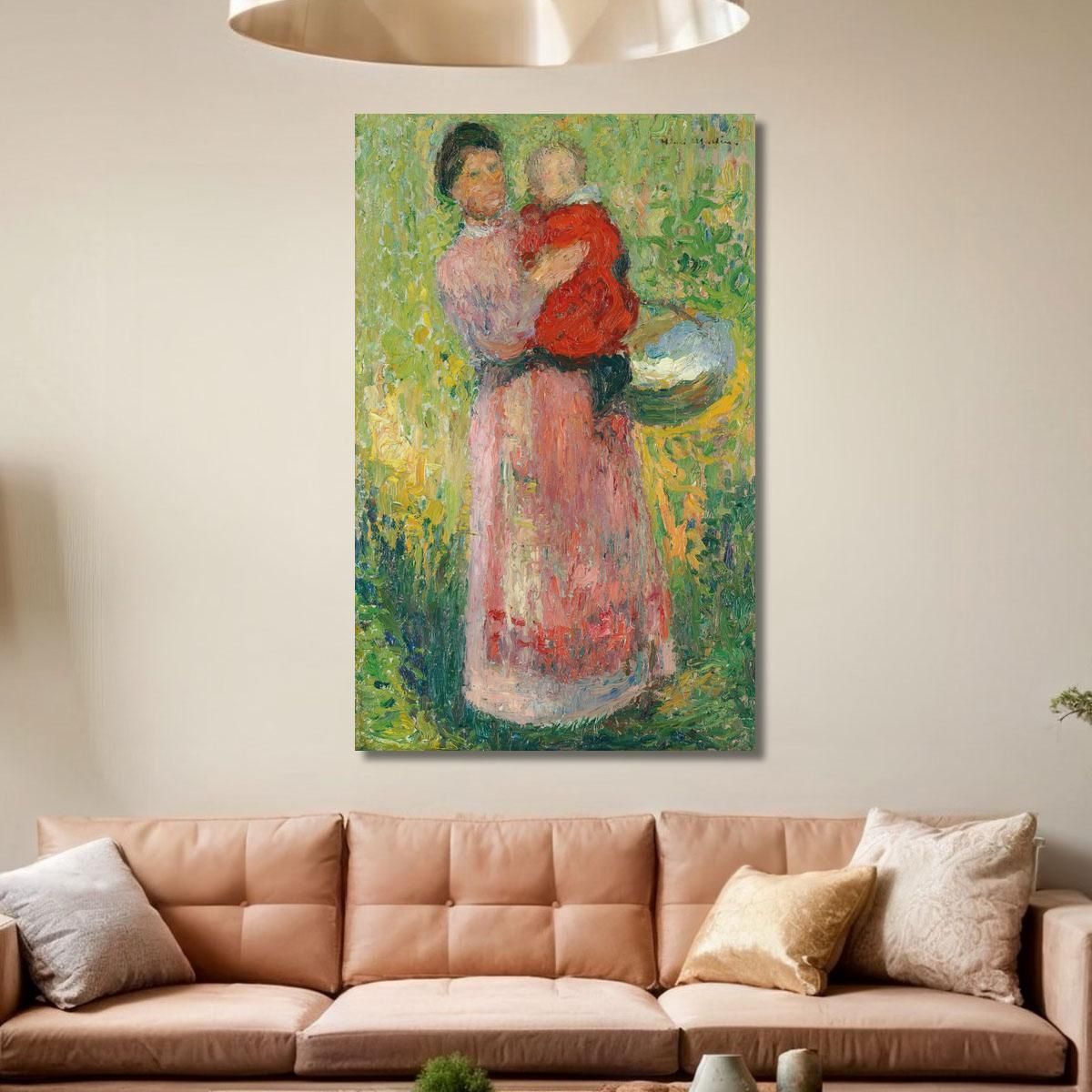 Donna Che Porta Un Bambino In Rosso Tra Le Braccia Henri Martin hmt26 quadro stampa su tela