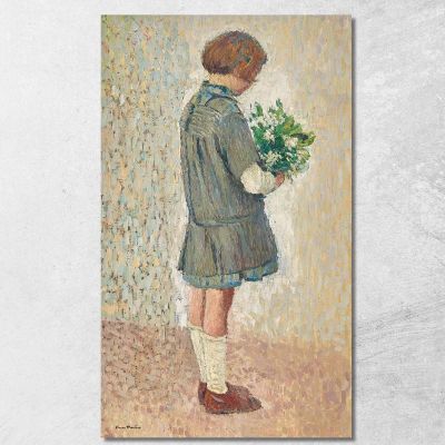 Bambina In Grembiule Da Scolara Con Un Bouquet Henri Martin hmt27 quadro stampa su tela