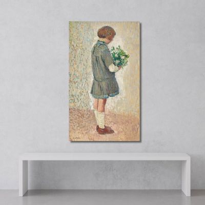 Niña Con Delantal De Escolar Sosteniendo Un Ramo Henri Martin, hmt27 cuadro en lienzo