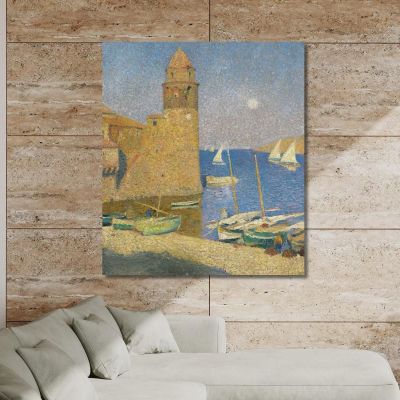 La Torre Di Collioure Al Chiaro Di Luna Henri Martin hmt38 quadro stampa su tela