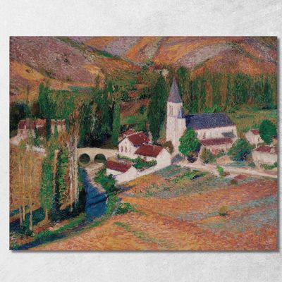 La Chiesa Di Labastide-Du-Vert Con Il Ponte E Il Fiume In Una Sera D'Autunno Henri Martin hmt63 quadro stampa su tela