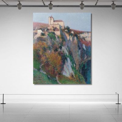 La Chiesa Di Saint-Cirq-Lapopie Arroccata Sulla Falesia Della Curva Del Lot, Cielo Blu Henri Martin, hmt64 quadro stampa su tela