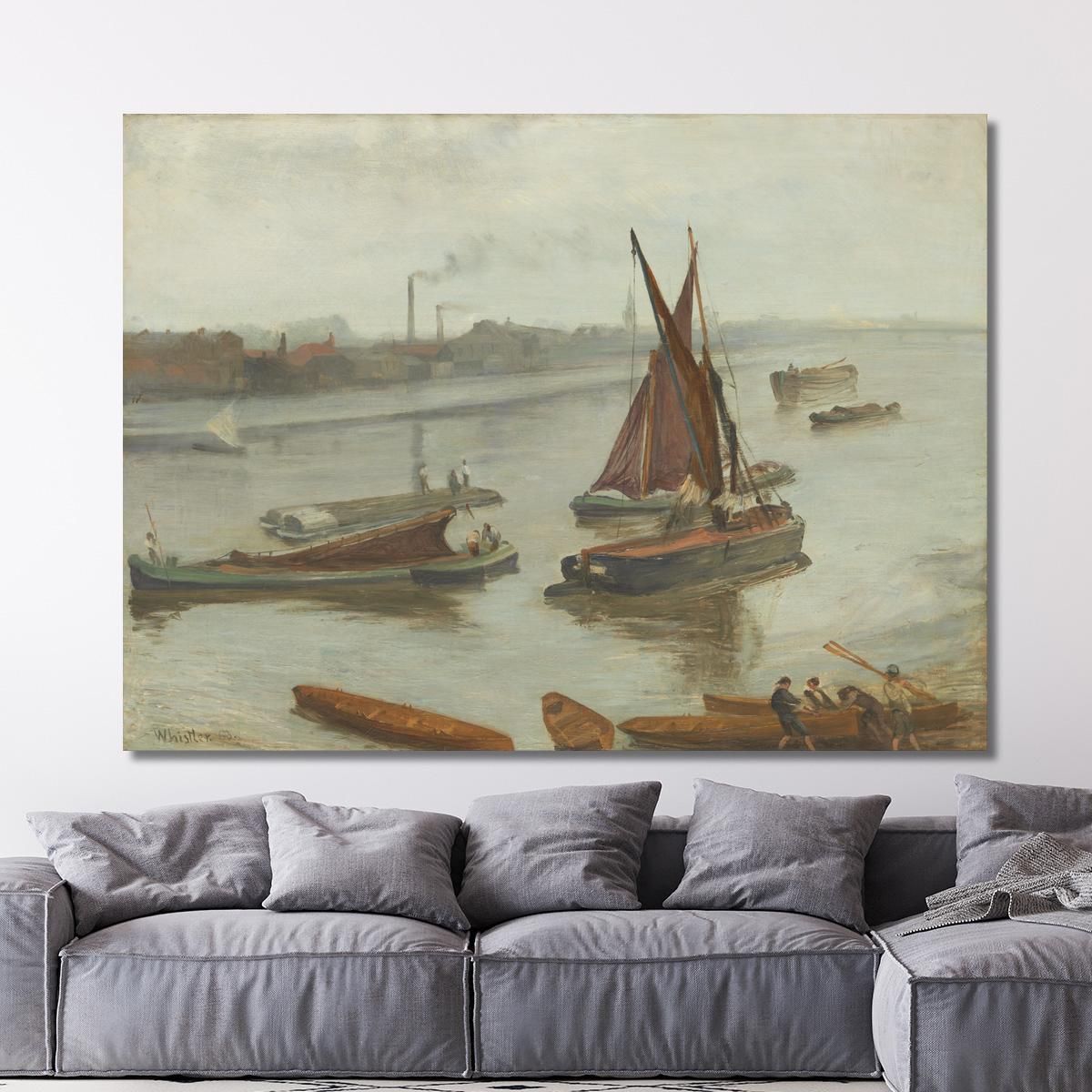 Grigio E Argento - Old Battersea Reach James Abbott McNeill Whistler jam42 quadro stampa su tela