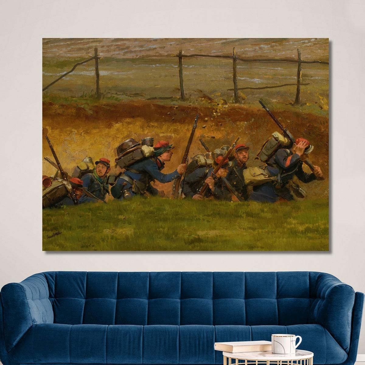 In Un Burrone. Fanti Di Linea Jean-Baptiste Édouard Detaille jbd17 quadro stampa su tela