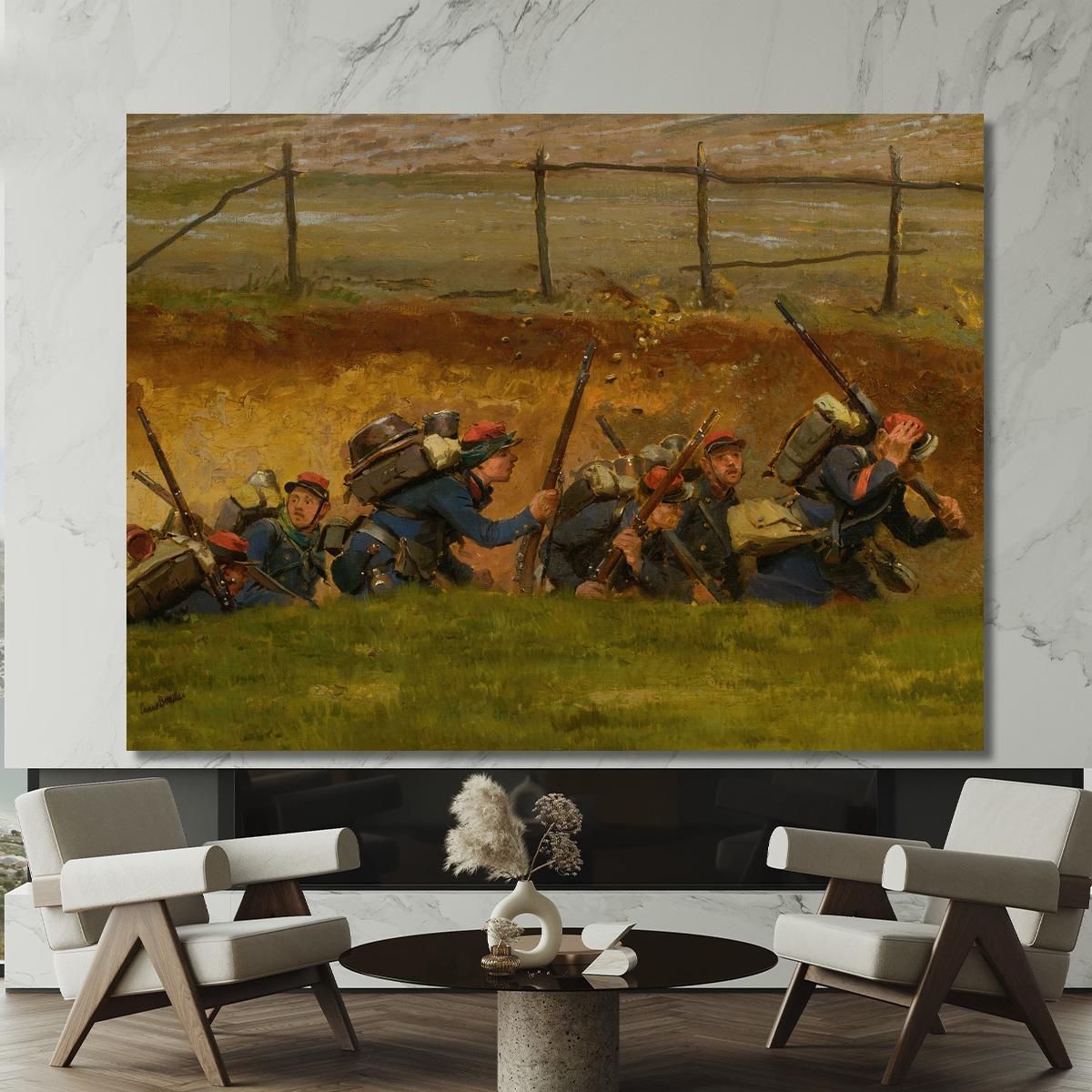 In Un Burrone. Fanti Di Linea Jean-Baptiste Édouard Detaille jbd17 quadro stampa su tela