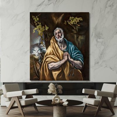 San Pietro Penitente El Greco (Domenikos Theotokopoulos), egr63 quadro stampa su tela