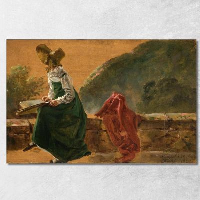 La Principessa Caroline Amalie Che Disegna A Napoli. Studio Johan Christian Dahl jcd44 quadro stampa su tela