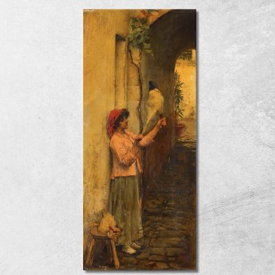 Una Filatrice Napoletana John William Waterhouse jww2 quadro stampa su tela