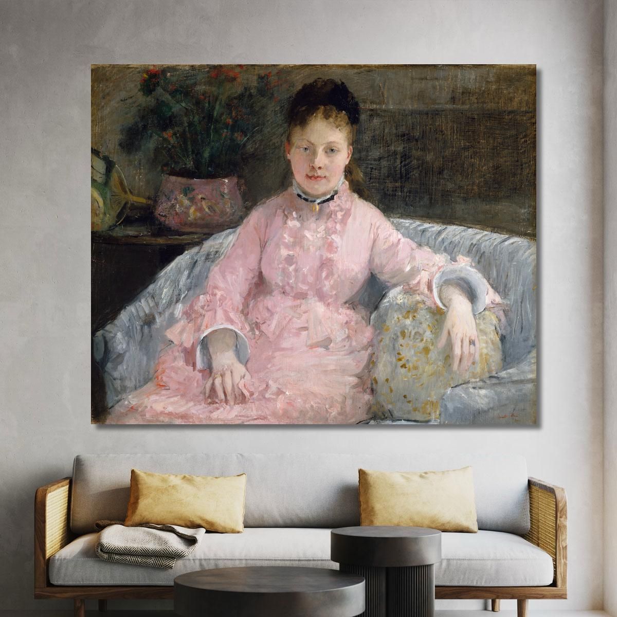 the pink dress by berthe morisot The Pink Dress Framed Print