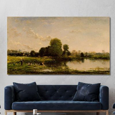 Flussufer Mit Geflügel Charles François Daubigny, cfd69 drucken auf leinwand