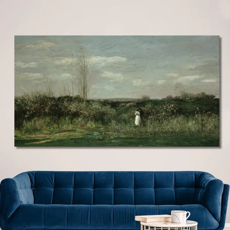 Tableau Toile Charles Daubigny - Flowery Meadow à Veierland - Prêt à Accrocher