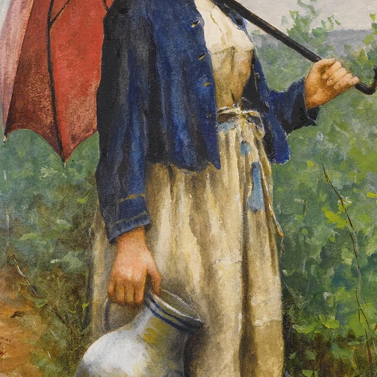 Ritratto Di Una Donna Con Ombrello Che Raccoglie Acqua Daniel Ridgway Knight drk21 quadro stampa su tela