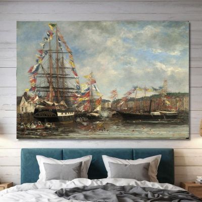 Festival In The Harbor Of Honfleur Eugène Boudin, ebd46 canvas print