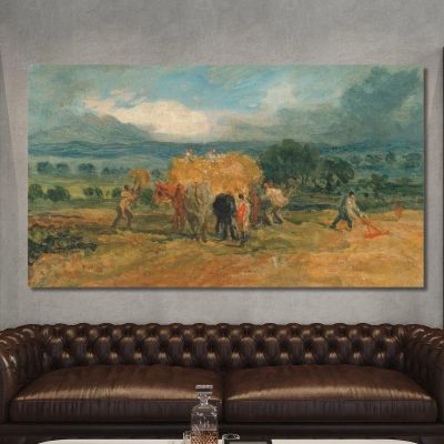 A Harvest Scene With Workers Loading Hay On To A Farm Wagon James Ward, jwr3 canvas print