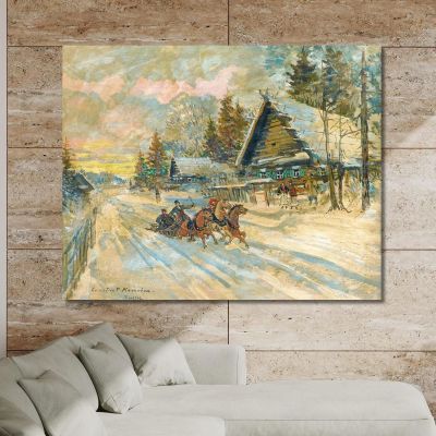 Akkordeonspieler Im Schlitten Konstantin Alexeevich Korovin, kak1 drucken auf leinwand